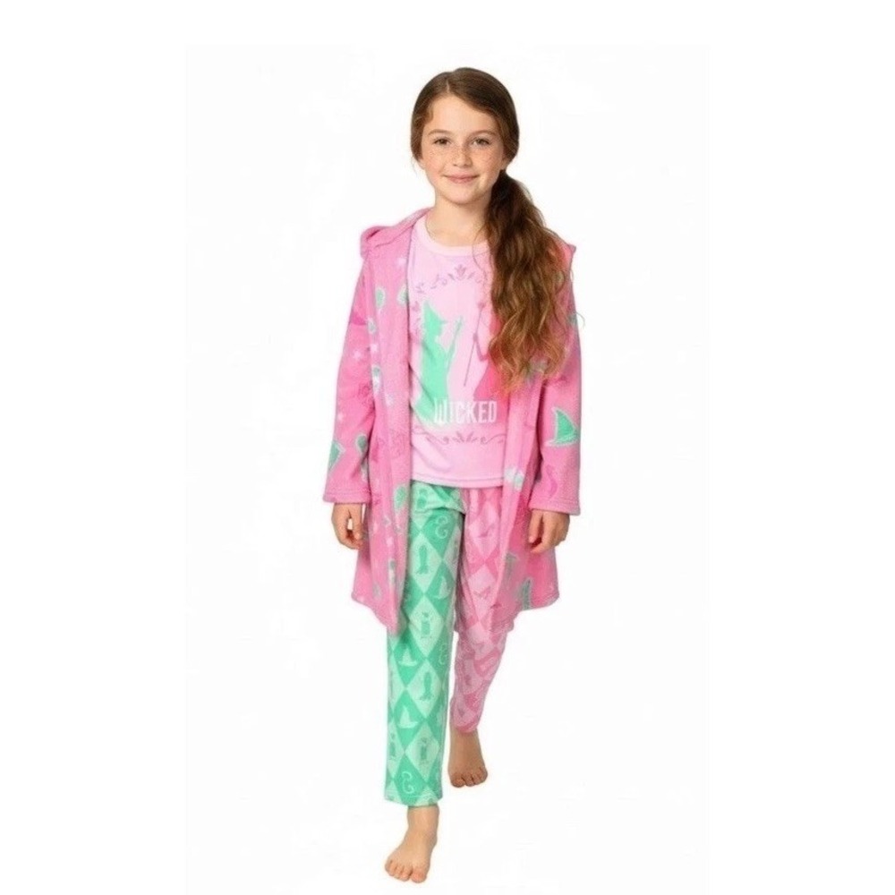 Wicked Girls 3 Piece Hoodie Robe and Pajamas Set Size 4 Pink Sleepwear NWT